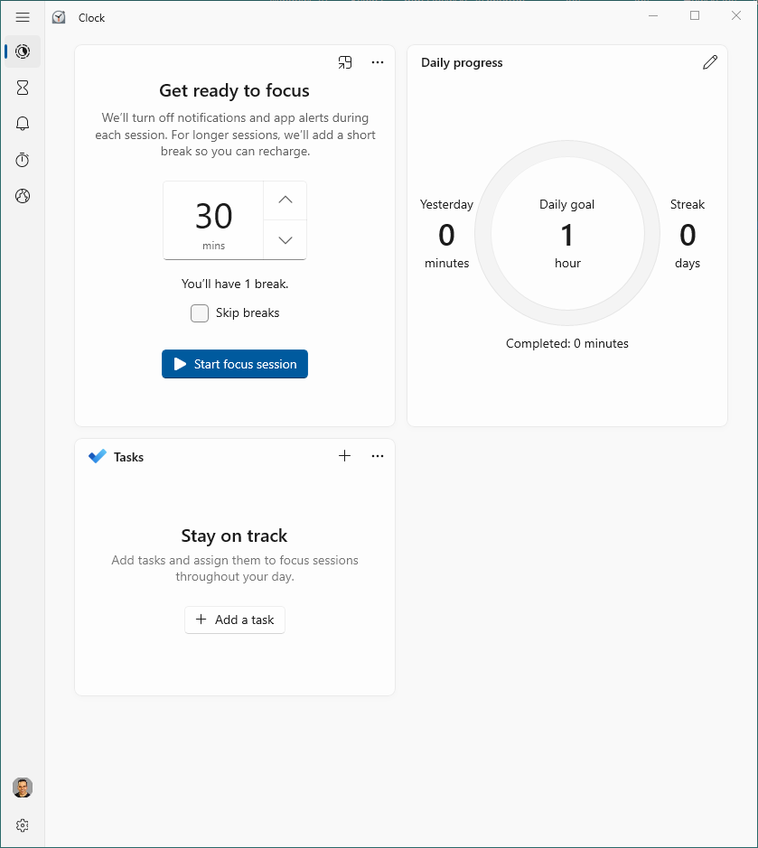 MS Focus Mode in MS Clock